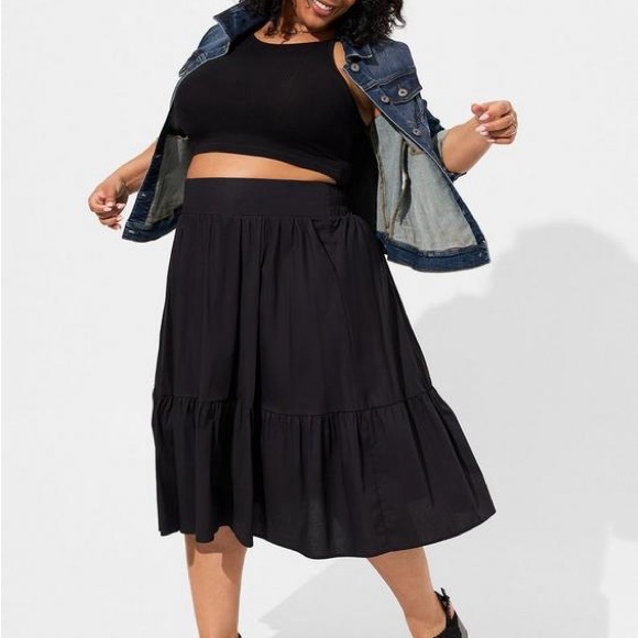 torrid Dresses & Skirts - Torrid Black Tiered Midi Peasant Skirt